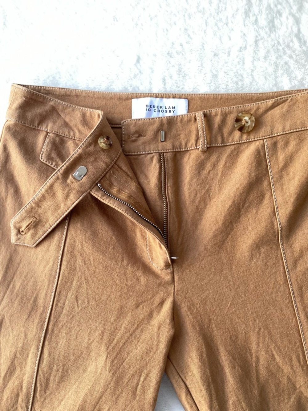 Derek Lam 10 Crosby Camel Flared Trousers Contrast Stitch Size 6 Cotton Cropped - Picture 13 of 16